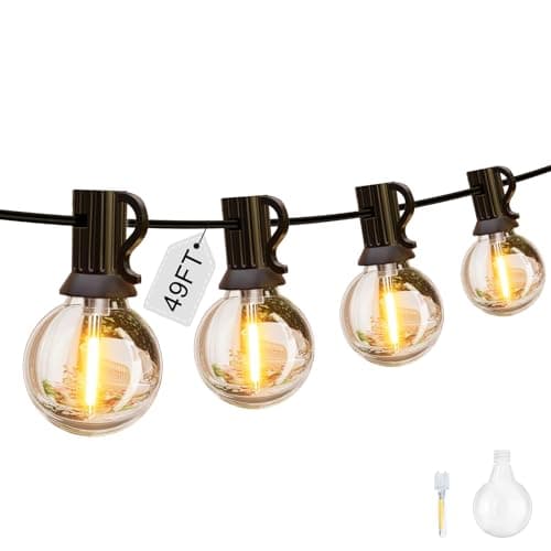 Image of IKERY LED Outdoor String Lights,15M/49FT Warm 25+1 COB Globe Bulbs,Shatterproof Garden Lights,IP65 Waterproof Festoon Lights for Outside Bistro Backyard Party Cafe