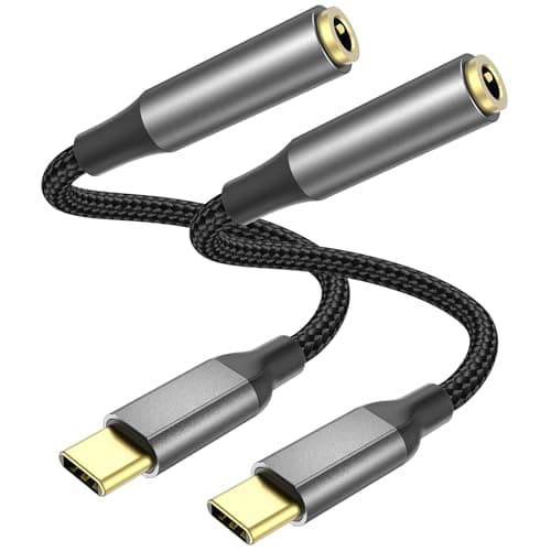 Image of USB C to 3.5mm Jack Audio Adapter, 2 Pack USB Type C to Headphone Adapter Jack HiFi DAC Chip Aux to USB C Adapter Compatible with iPhone 16 15 Samsung Galaxy S22 S21 S20, iPad Pro