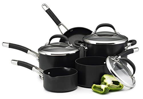 Image of Circulon Premier Professional Induction Hob Pan Set of 5 - Non Stick Pots and Pans Set with Glass Lids & Soft Grip Handles, Dishwasher Safe Saucepan Set, Black