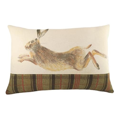Image of Evans Lichfield Hunter Leaping Hare Tartan Feather Rich Filled Cushion