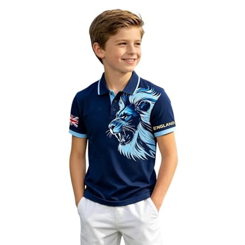 Image of Junior England Shirt, England Football Shirt Kids 2026 World Cup: Sports Polo Shirts Stretch Poloshirt Outdoor Jersey Tops Breathable Jerseys Top Breathable Graphic Clothing Blue 11-12 Years