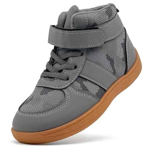 Image of Duovodu Kids High Top Trainers Running Shoes Boys Girls Waterproof Trekking Hiking Boots Childrens Lightweight Adjustable Strap Sneakers Grey