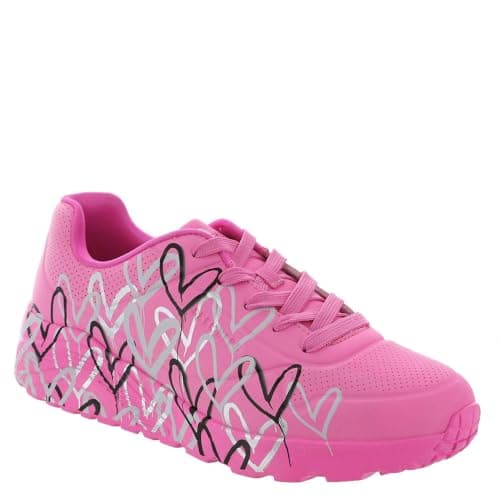 Image of Skechers x JGoldcrown Girls Uno Lite Metallic Love Trainers Hot Pink 314067 (Pink, UK Footwear Size System, Big Kid, Numeric, Medium, 4)