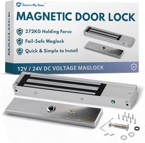 Image of SecureMyDoor - Stainless Steel Magnetic Door Lock + Z L Fixing Bracket | Fail Safe Maglock for Access Control Systems with Strong Holding Force | Mini Magnet with Monitored Status LED (Maglock Only)