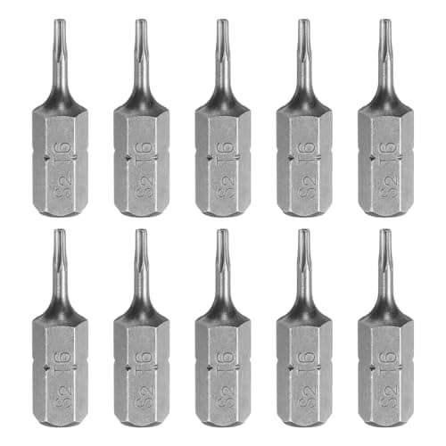 Image of sourcing map 10pcs T6 Torx Screwdriver Bit 1/4" Hex Shank 25mm/1" Length S2 Steel Star 6 Point Head Hex Security Screw Driver Bits with Hole for Impact Electric Screw Driver Power Tools, Grey