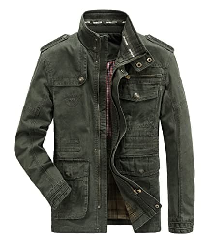 Image of MERCIYD Men's Classic Jacket Pure Cotton Military Stand Collar Coat Cotton Leisure Pockets Casual Coat