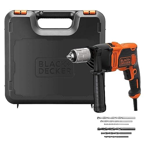 Image of BLACK+DECKER 850W 1 Gear Hammer Drill, Variable Speed, Spindle Lock, Compact & Lightweight, Includes 6 Drill Bits & Kitbox, BEH850K-GB