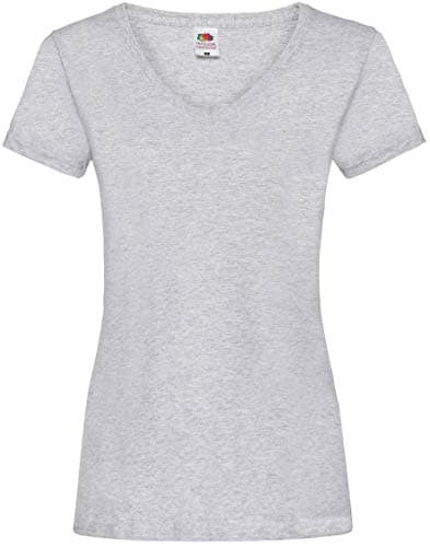 Image of FRUIT OF THE LOOM Women's V-neck Valueweight T Shirt, Heather Grey, M UK