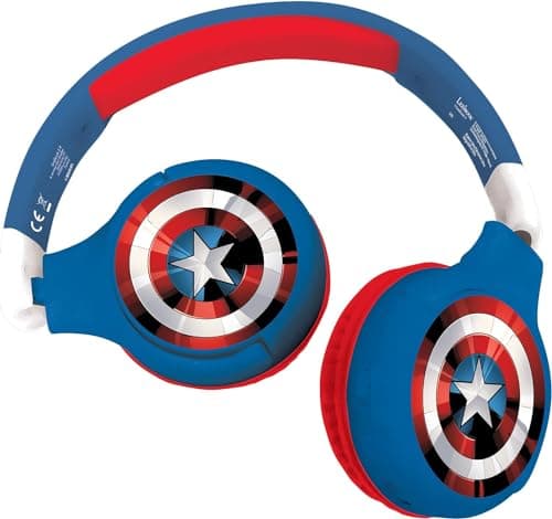 Image of LEXIBOOK HPBT010AV Avengers Marvel 2-in-1 Bluetooth Headphones Stereo Wireless Wired, Kids Safe, Foldable, Adjustable, red/Blue