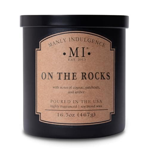 Image of Manly Indulgence On The Rocks Scented Candle for Men 16.5 oz | 2 Wick & 2X Intense Fragrance | Cognac, Patchouli & Amber | Up to 60 Hour Burn, Soy Blend Wax, USA Poured - Classic+ Collection