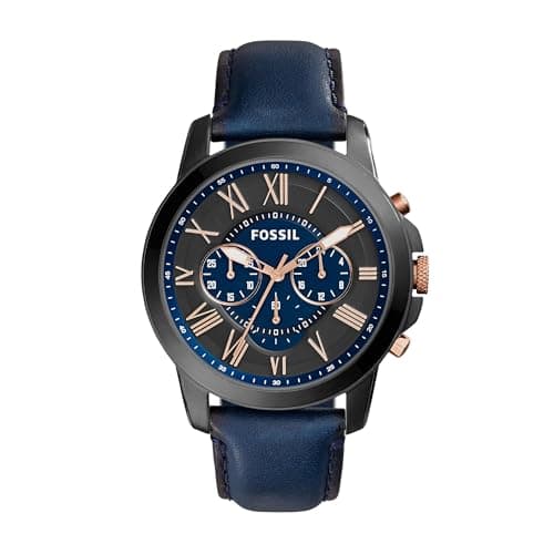 Image of FOSSIL Grant Men's Quartz Watch with Black Dial and Blue Leather Strap FS5061