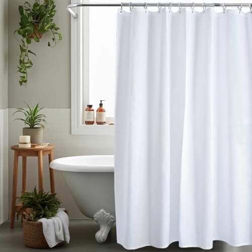 Image of AQUALONA® Luxury Shower Curtain, 12 FREE HOOKS INCLUDED - Polyester, Water-repellent Coating, Rustproof Chrome Eyelets - Mildew Resistant and Weighted Hem, 180 x 180 cm (Waffle White)