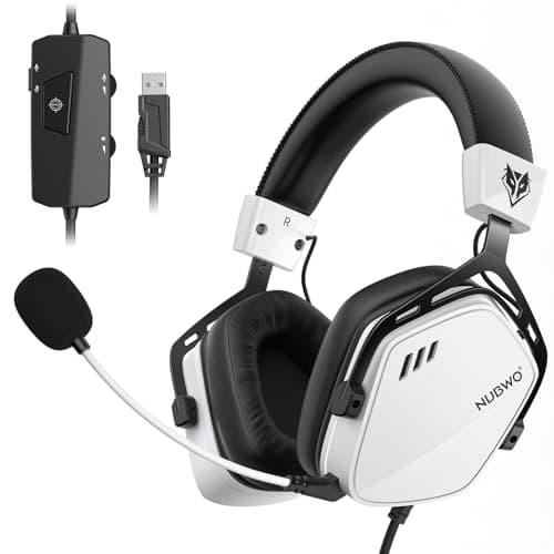 Image of NUBWO HG03 USB-A Gaming Headset with 7.1 Surround and FPS Sound, Wired Headphones with Noise Canceling Mic, Comfortable Design for PC, Laptop - White