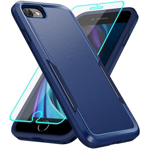 Image of Jihucase for iPhone SE 2020/2022/SE3 iPhone 7/8 Case with Screen Protector: Heavy Duty Protective Anti-scratch and ShockProof Double-Layer Protection Cover for iPhone SE iPhone 7/8 (Blue)