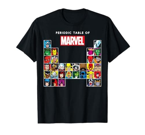 Image of Marvel Periodic Table Of Heroes & Villains Retro T-Shirt