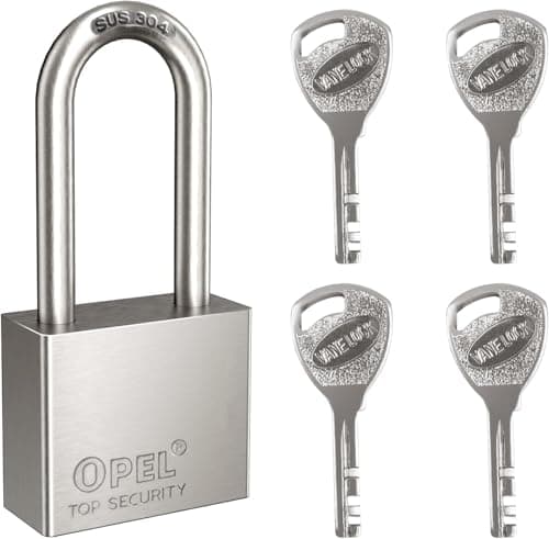 Image of 304 Stainless Steel Padlock with Same 4 Keys, Long Shackle Outdoor Heavy Duty Padlock Waterproof, Anti-Rust - Ideal for Garden Shed, Garage, Fence, Storage Units, Indoor/Outdoor Use(40mm)