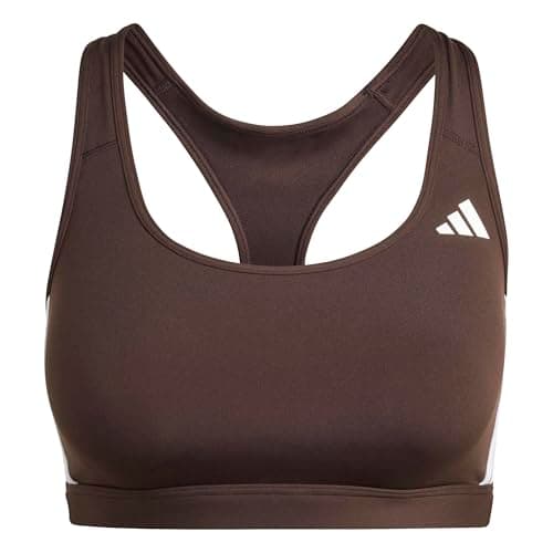 Image of adidas Women's Optime Essentials Workout 3-Stripes Medium Support Bra, Aurora Coffee Met./White, S
