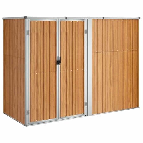 Image of vidaXL Garden Tool Shed in Brown- Durable Galvanised Steel and Metal - 225x89x161 cm - Spacious Storage for Garden Tools, Lawn Care Equipment, Pool Supplies and More