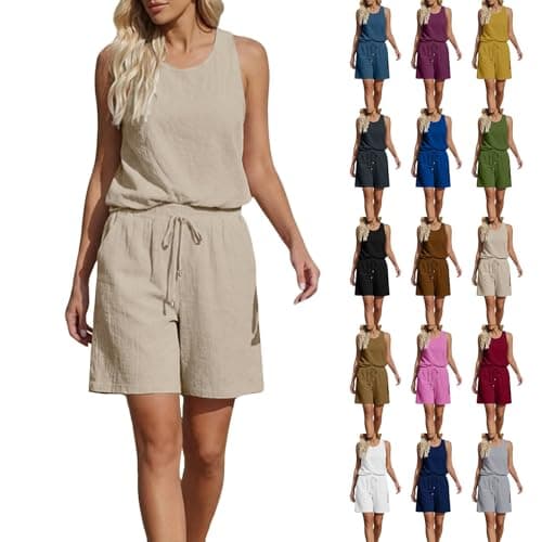 Image of 2 Piece Lounge Set for Women Cotton Soft Sleeveless Tank Top and Shorts with Pockets Petite Gym Activewear Leisure Lounge Wear Casual Wrinkle Resistant OutFits Daily Wear UK 10