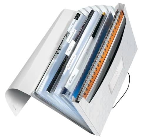 Image of Leitz A4 Expanding File with 6 Compartments, Elastic Band Fastener, White, WOW Range, 45890001