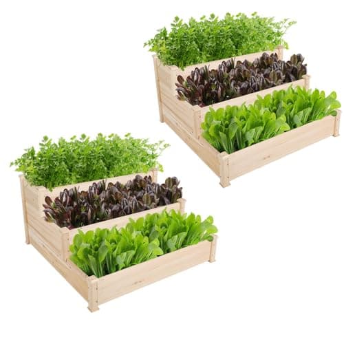 Image of Yaheetech 2PC Wooden 3 Tiers Raised Bed, Divisible Planting Planter Box for Flowers/Vegetables/Herbs, Garden Rectangle Raised Bed in Backyard/Patio Outdoor, 120cm×120cm×56cm, Natural Wood