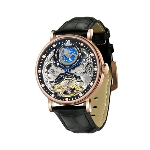 Image of TIME100 Men's Automatic Watch Self Winding Mechanical Watch Genuine Leather Strap Skeleton Watches for Men