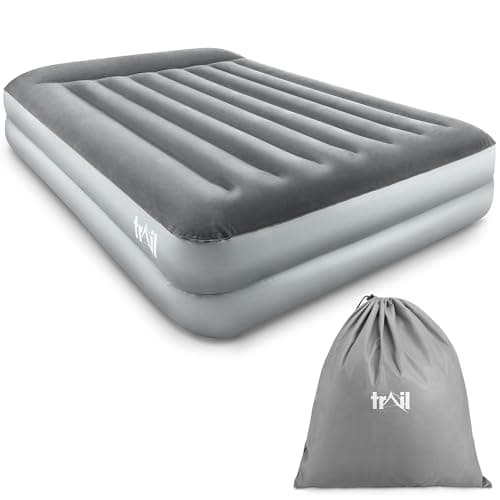 Image of Single Air Bed With Built In Electric Pump and Pillow, Easy Inflate Deluxe Inflatable Mattress, Blow Up Camping Airbed, Flocked Waterproof Antimicrobial Guest Bed, I-Beam Support (191cm x 97cm x 46cm)