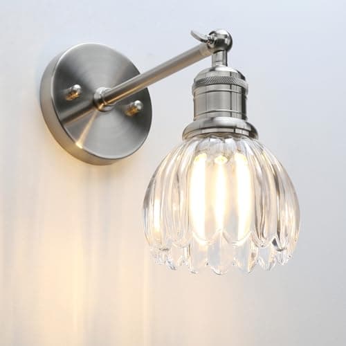 Image of Yosoan Industrial Wall Sconce Light with Tulip Glass Lampshade,Vintage Wall Lamp for Kitchen Bedside Bedroom Living Room Doorway (Brushed)