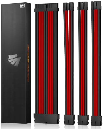 Image of AsiaHorse 16AWG PSU Extension Cable Kit Black and Red, 30CM Sleeved Custom PC Power Supply Cables, Soft Braided ATX 24Pin, EPS 4+4 Pin, 2x PCI-E 6+2 Pin, with Cable Combs for Cable Management