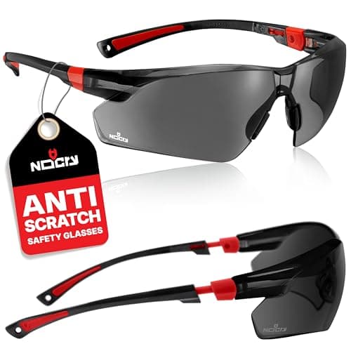 Image of NoCry Safety Sunglasses with Green Tinted Wraparound Lenses; Tinted Safety Glasses for Men and Women with Adjustable Arms & No-Slip Grips; Work Glasses with UV 400 Protection; Black & Red