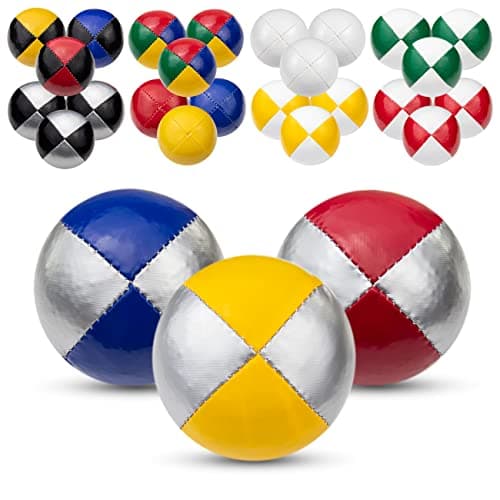 Image of Juggle Dream 3x Pro Thud Juggling Balls - Set of 3 Professional Juggling Balls with Free Online Learning Video, Perfect for Beginners and Experts (Silver/Blue, Silver/Red, Silver/Yellow)
