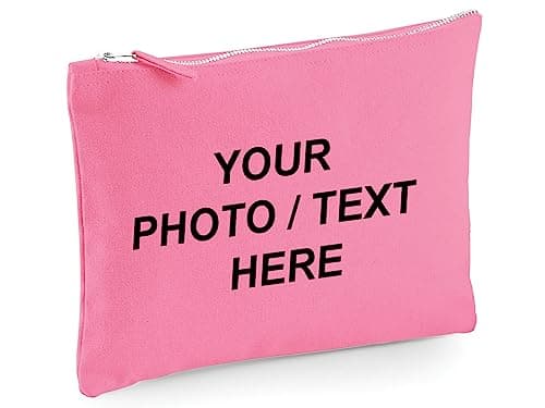 Image of D&T Personalised Your Text Jute Base Canvas Accessory Case Gift,Bag Customised Your image,Accessory Bag Appreciation Birthday Gift #W530 True Pink L