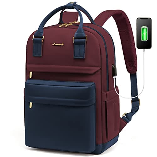 Image of LOVEVOOK Backpack Womens, 15.6 Inch Laptop School Bags for Women Waterproof Computer Rucksack with USB Port for Travel Business College Work, Dark Blue Burgundy