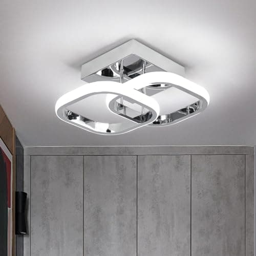 Image of EIDISUNY LED Ceiling Light Modern Ceiling Lamp Silver Square Simple Ceiling Light Fixture LED for Corridor Kitchen Stairs Hallway Study Room Bedroom Living Room - Chrome 22W (Cool White Light 6000K)