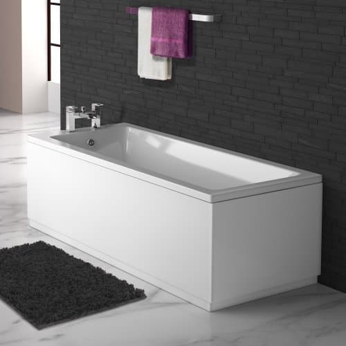 Image of IBathUK Bathroom White Gloss Bath Single Ended Straight Sqaure Acrylic Bathtub with Adjustable Feet - 1600 x 700mm