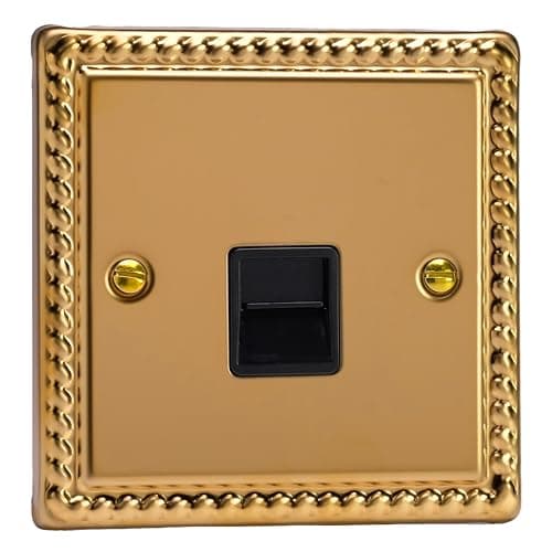 Image of Varilight Single Telephone Secondary Extension Socket - Classic Georgian Brass With Black Insert, XGTSB