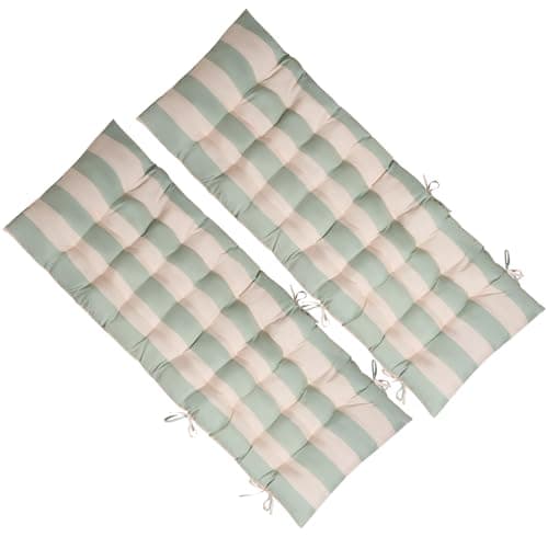 Image of OHS Sun Lounger Cushions Set of 2 Gravity Chairs Outdoor Cushions Stripe Soft Thick Comfy Waterproof Garden Seat Cushion with Top Cover & Ties Lounger Cushion, Sage/Cream- 160 x 50cm