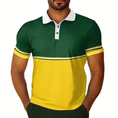 Image of Light in The Box Clothing Greens Mens Polo Shirts Short Sleeve Fashion Striped Golf Tops Casual Raglan Business Utton Down T-Shirts XL