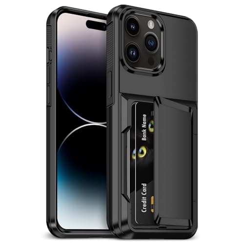 Image of Aolcev for iPhone 14 Pro Max Case with Card Holder [Max 4 Cards] Heavy Duty Protective Shockproof Cases Dual Layer Hard PC Soft TPU Bumper Card Slot Wallet Case for iPhone 14 Pro Max Phone Case-Black