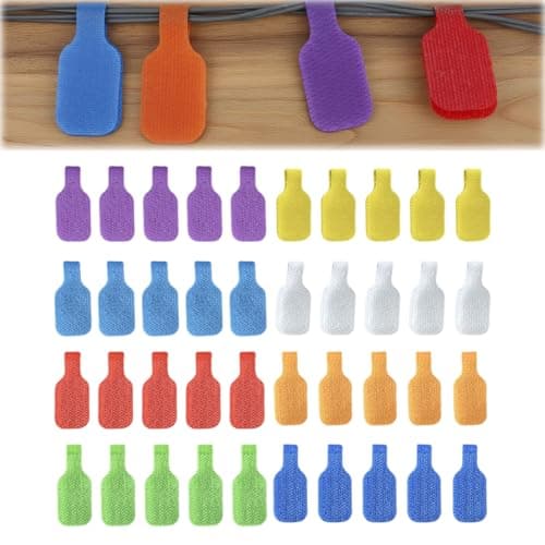 Image of 40 Pcs Cable Labels 8 Colors - Reusable Write-on Wire Markers, Nylon Cable Tags for Computer, Network, Power Cord Organization & Management