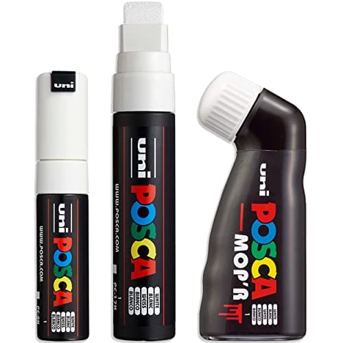 Image of Posca Water Based Permanent Marker Paint Pen - Multi Surface Use - MOP'R, PC-17K, PC-8K - Broad Pack of 3 Pens - White