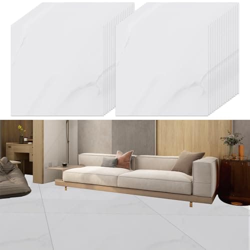 Image of YAYODS 40 Pack Self Adhesive Vinyl Floor Tiles, 30x30cm Waterproof White Marble Veining Effect, Peel and Stick for Kitchen Bathroom Living Room and Floor Planks