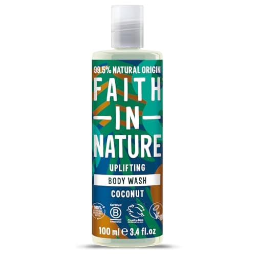 Image of Faith In Nature 100ml Travel Size Coconut Body Wash, Uplifting Shower Gel, Vegan & Cruelty Free, No SLS or Parabens, Travel Size