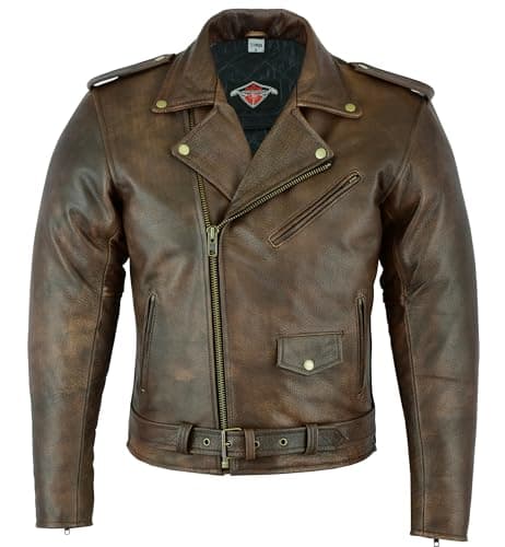 Image of Texpeed Mens Leather Marlon Brando Motorcycle Jacket - Touring Motorbike Jacket With Genuine Biker CE Armour (EN 1621-1) Protection Brown - XL
