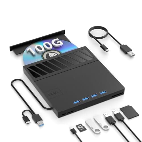 Image of 7 in 1 External Blu Ray Drive, USB 3.0 Type-C DVD CD External Blu ray Player, 100GB BD write support, Ultra-Slim 3D External Blu Ray Burner with TF/SD Port, Portable Bluray Drive for Windows Linux Mac