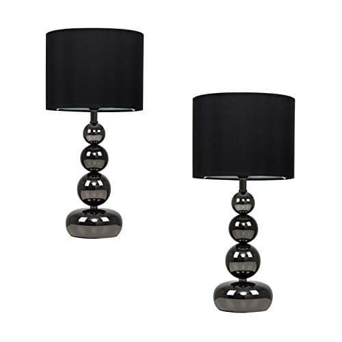 Image of MiniSun | Stacked Balls Table Lamps with Black Faux Silk Shades | Table Lamps, Home Décor & Improvement Essential | Set of 2