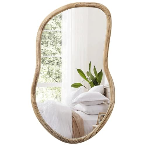 Image of FEUFOAM Irregular Mirror Farmhuose Rustic Bathroom Vanity Mirrors Asymmetrical Wall Mirror Natural Wood Abstract Mirrors for Wall Decor Living Room Bedroom