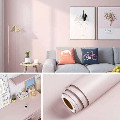 Image of Livelynine Pastel Pink Wallpaper Peel and Stick Light Pink Contact Paper Waterproof 40CMx2M Removable Blush Pink Wall Paper for Bedroom Girls Room Kids Bathroom Baby Pink Vinyl Wrap for Cabinets