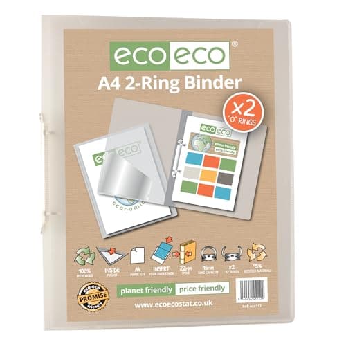Image of eco-eco A4 95% Recycled Presentation 22mm Spine 2 Ring Binder Clear, eco112