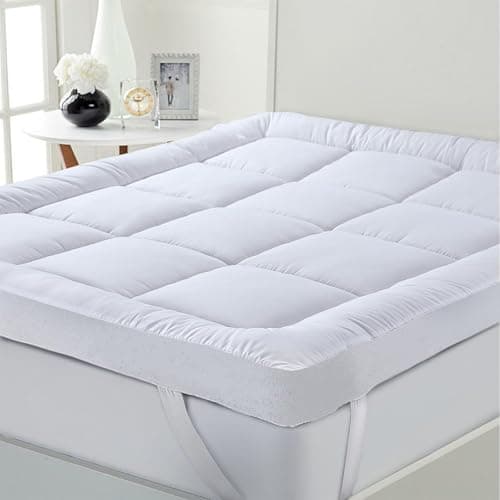 Image of YORKSHIRE HOMEWARE ® Microfibre Mattress Toppers 4" 10cm Hotel Quality Bed Topper Supersoft Heavy Fill Single Double King Super King Box Stitched and Elasticated Corner Straps (Double)